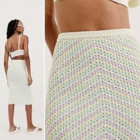 For Love And Lemons Pastel Bette Midi Skirt in Lavender Purple & Light Green - L - Picture 6 of 6